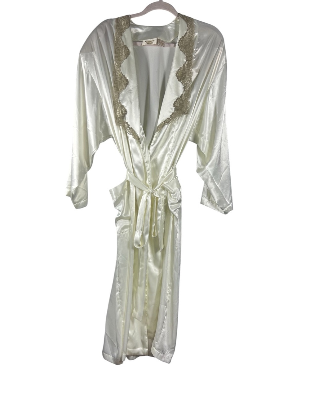 Vintage Victoria's Secret Ivory Satin and Lace Gold Label Robe Bridal Medium